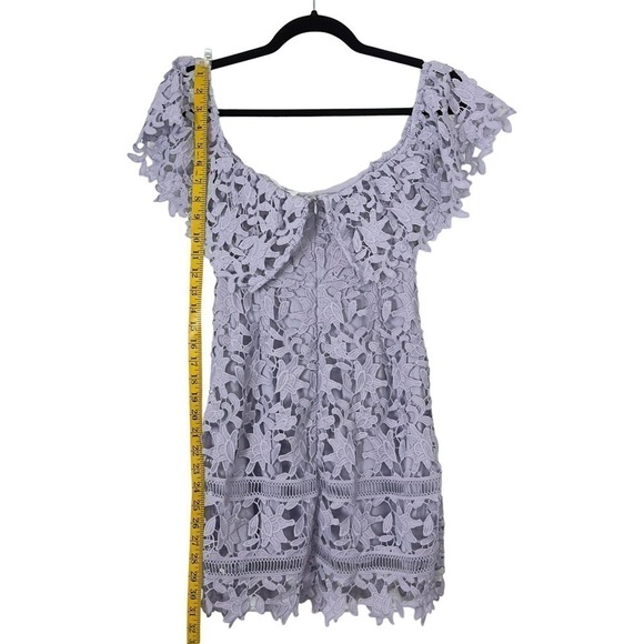 ASTR The Label Lilac Crochet Lace Off Shoulder Mini Dress (S) - Picture 7 of 11